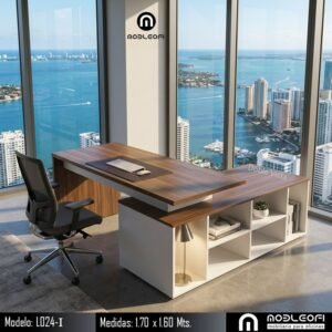 Mobleofi, Escritorio ejecutivo moderno minimalista, con credenza de doble vista