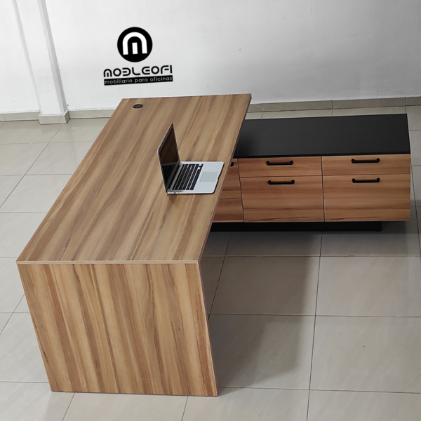 Escritorio moderno y minimalista, con doble cajonera en credenza, ID: L024-D-2