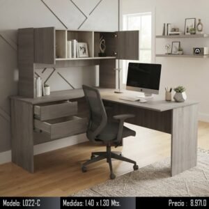 Mobleofi, Escritorio en L, Modelo: L022-C con cajones y credenza Mobleofi, Escritorio en L, Modelo: L022-C con cajones y credenza