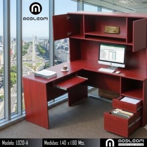 Mobleofi, Escritorio ejecutivo en escuadra con cajones y librero, escolar y oficina