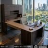 Mobleofi, Escritorio ejecutivo gerencial en forma de u para espacios medianos, con cajonera y Librero con credenza Mobleofi, Escritorio ejecutivo gerencial en forma de u para espacios medianos, con cajonera y Librero con credenza