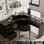 Mobleofi, Escritorio en L, con cajonera, portateclado y soporte de monitor Mobleofi, Escritorio en L, con cajonera, portateclado y soporte de monitor