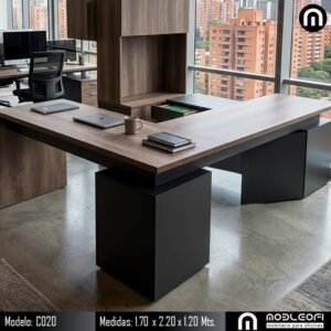 Mobleofi, Escritorio ejecutivo en escuadra en forma de U moderno minimalista, con cajones, multifucional
