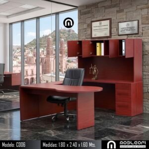 Mobleofi, Escritorio ejecutivo moderno, en forma de U, con cajones y librero, para casa y oficina
