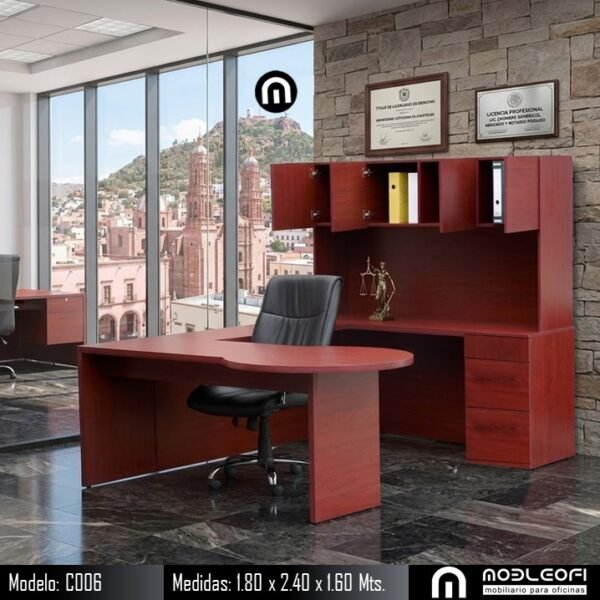 Mobleofi, Escritorio ejecutivo moderno, en forma de U, con cajones y librero, para casa y oficina Mobleofi, Escritorio ejecutivo moderno, en forma de U, con cajones y librero, para casa y oficina