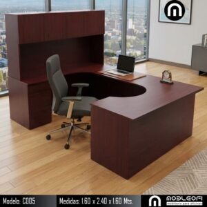 Mobleofi, Escritorio ejecutivo moderno, en forma de U, muy amplio y cómodo, con cajones y librero, para casa u oficina Mobleofi, Escritorio ejecutivo moderno, en forma de U, muy amplio y cómodo, con cajones y librero, para casa u oficina