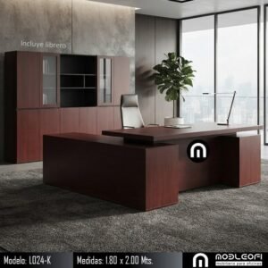 Mobleofi, Escritorio ejecutivo moderno minimalista, con librero amplio Mobleofi, Escritorio ejecutivo moderno minimalista, con librero amplio