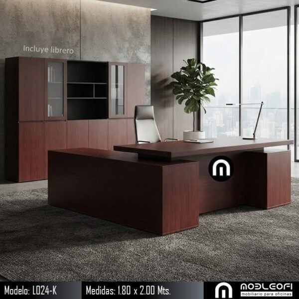 Mobleofi, Escritorio ejecutivo moderno minimalista, con librero amplio