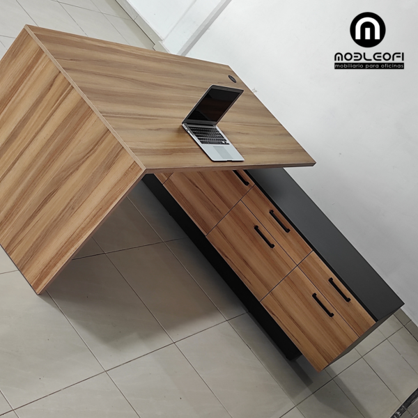 Escritorio moderno y minimalista, con doble cajonera en credenza, ID: L024-D-2