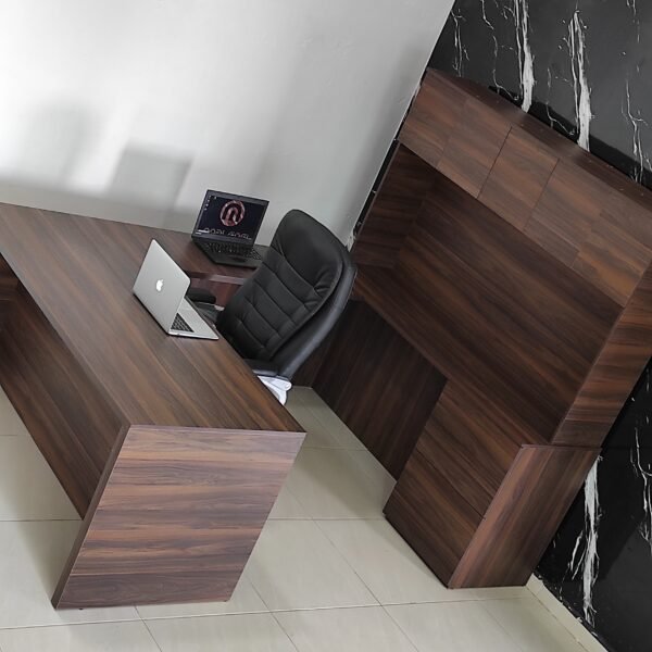 Escritorio ejecutivo, en forma de U, con cajones y librero, para casa u oficina, ID: C004