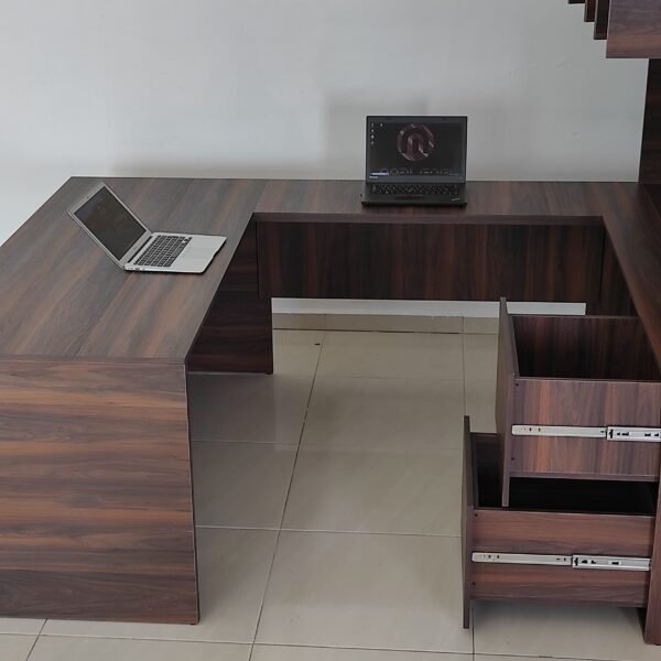Escritorio ejecutivo, en forma de U, con cajones y librero, para casa u oficina, ID: C004