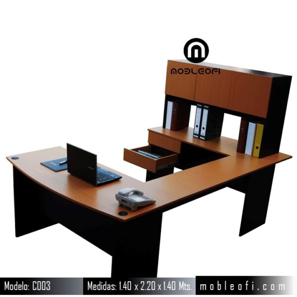 Mobleofi, Escritorio ejecutivo, en forma de U, con cajones y librero, para casa u oficina