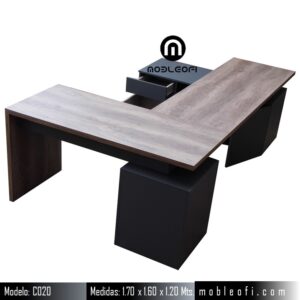 Mobleofi, Escritorio ejecutivo en escuadra en forma de U moderno minimalista, con cajones, multifucional
