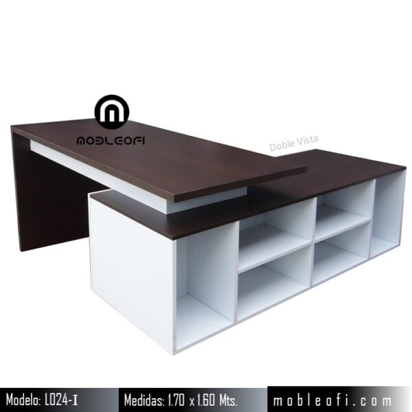 Mobleofi, Escritorio ejecutivo moderno minimalista, con credenza de doble vista