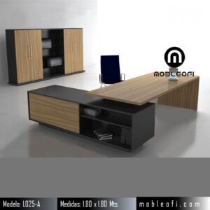Mobleofi, Conjunto gerencia, Escritorio ejecutivo moderno minimalista, en paquete, incluye librero de atrás y del lado del usuario cuenta con cajonera.