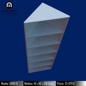 Mobleofi, Librero moderno triangular para esquinas, base a piso o flotante