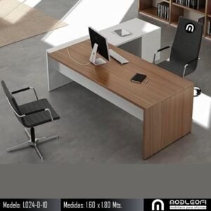 MobleOfi, Escritorio moderno minimalista en L para computadoras grandes, Modelo: L024-D-10