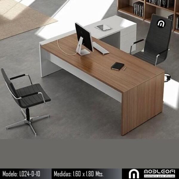 MobleOfi, Escritorio moderno minimalista en L para computadoras grandes, Modelo: L024-D-10
