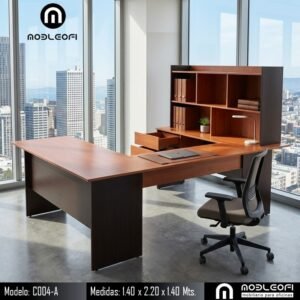Mobleofi | Escritorio ejecutivo con librero amplio, 1 cajón papelero y 1 cajón archivero