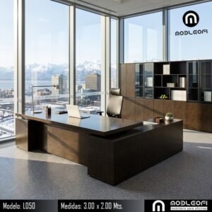 MOBLEOFI, Escritorio moderno minimalista ejecutivo para casa o la oficina muy grande y cómodo incluye libreros modernos