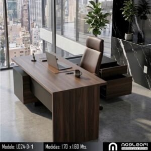 MobleOfi | Escritorio en L, Ejecutivo, Moderno, Minimalista, para oficina o la casa, con credenza amplia, cajón papelero y cajón archivero
